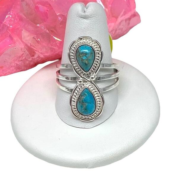 Kingman Turquoise Ring Size 10 Solid 925 Sterling Silver Hour Glass Hourglass